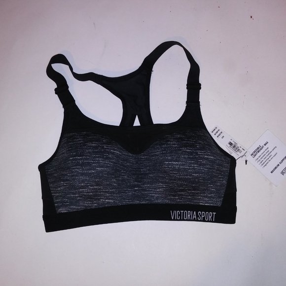 Victoria Secret Sports Bra 30C Black Gray Marl Incredible Lightweight Max Racerb - Picture 2 of 5